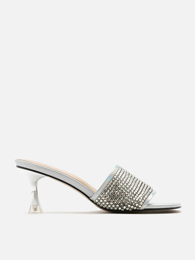 PAZZION, Vienna Crystal Embellished Heel Sandals, Silver