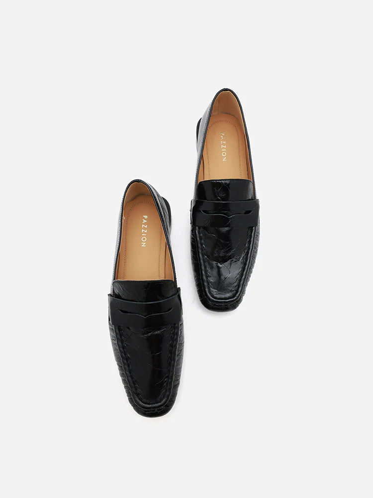 PAZZION, Viera Leather Loafers, Black