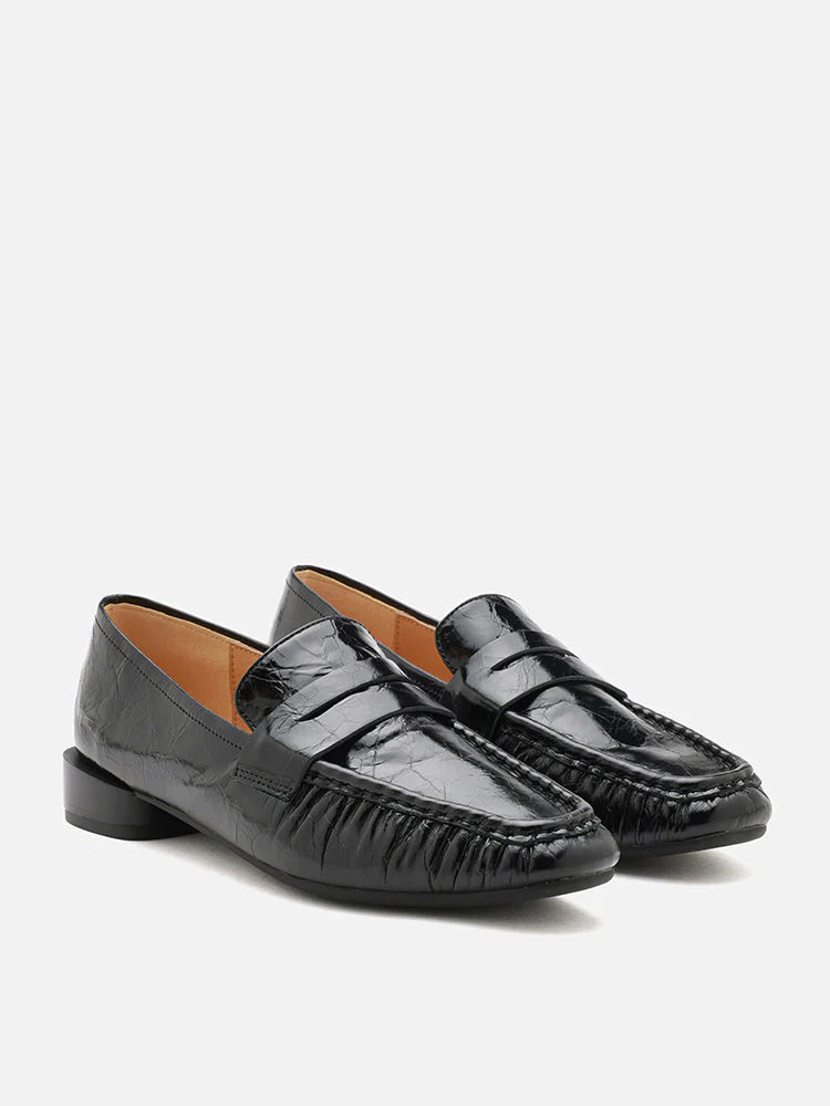 PAZZION, Viera Leather Loafers, Black