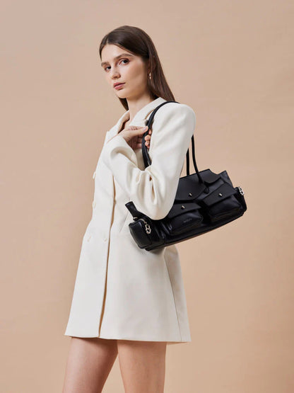 PAZZION, Virelle Structured Multi-Pocket Shoulder Bag, Black