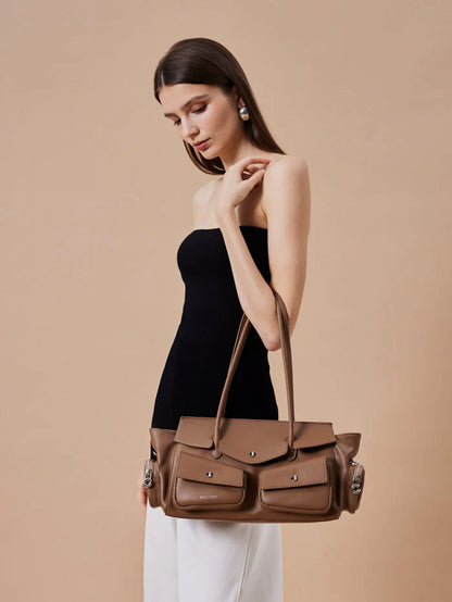 PAZZION, Virelle Structured Multi-Pocket Shoulder Bag, Brown