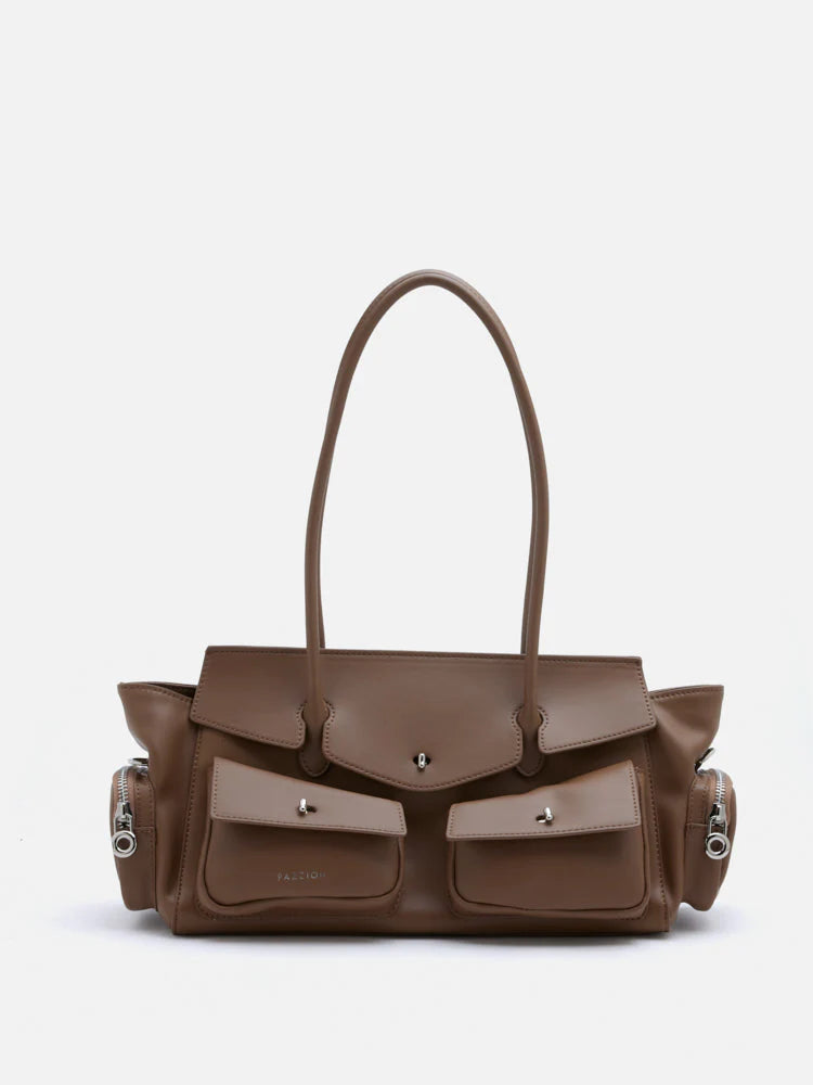 PAZZION, Virelle Structured Multi-Pocket Shoulder Bag, Brown