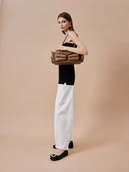 PAZZION, Virelle Structured Multi-Pocket Shoulder Bag, Brown