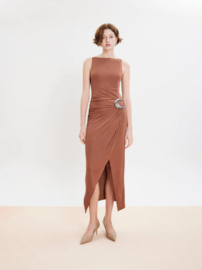 PAZZION, Viv Chain-Trimmed Pointed Leather Flats, Almond