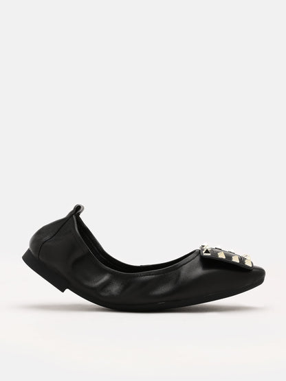 PAZZION, Vivienne Studded Foldable Flats, Black