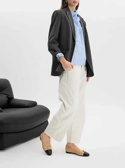 PAZZION, Vowen Cap Toe Leather Flats, Almond