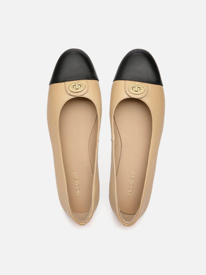 PAZZION, Vowen Cap Toe Leather Flats, Almond