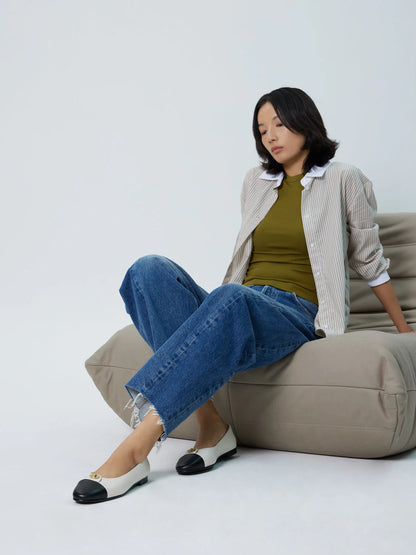 PAZZION, Vowen Cap Toe Leather Flats, Beige