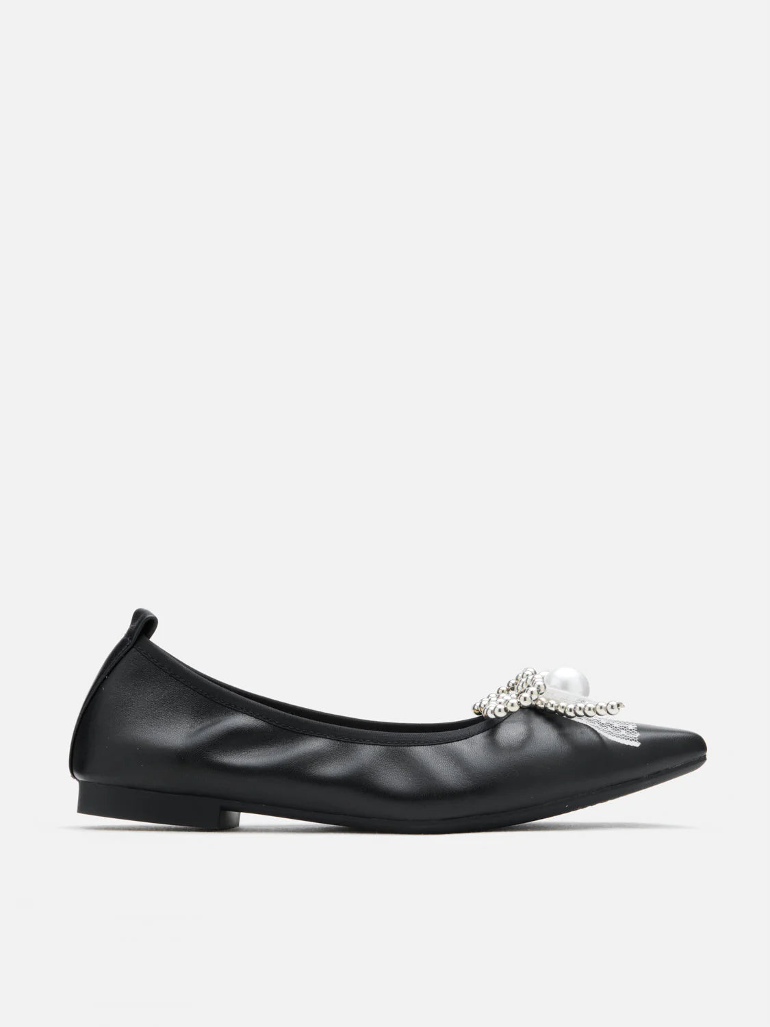 PAZZION, Winnie Beaded Pearl Bow Flats, Black