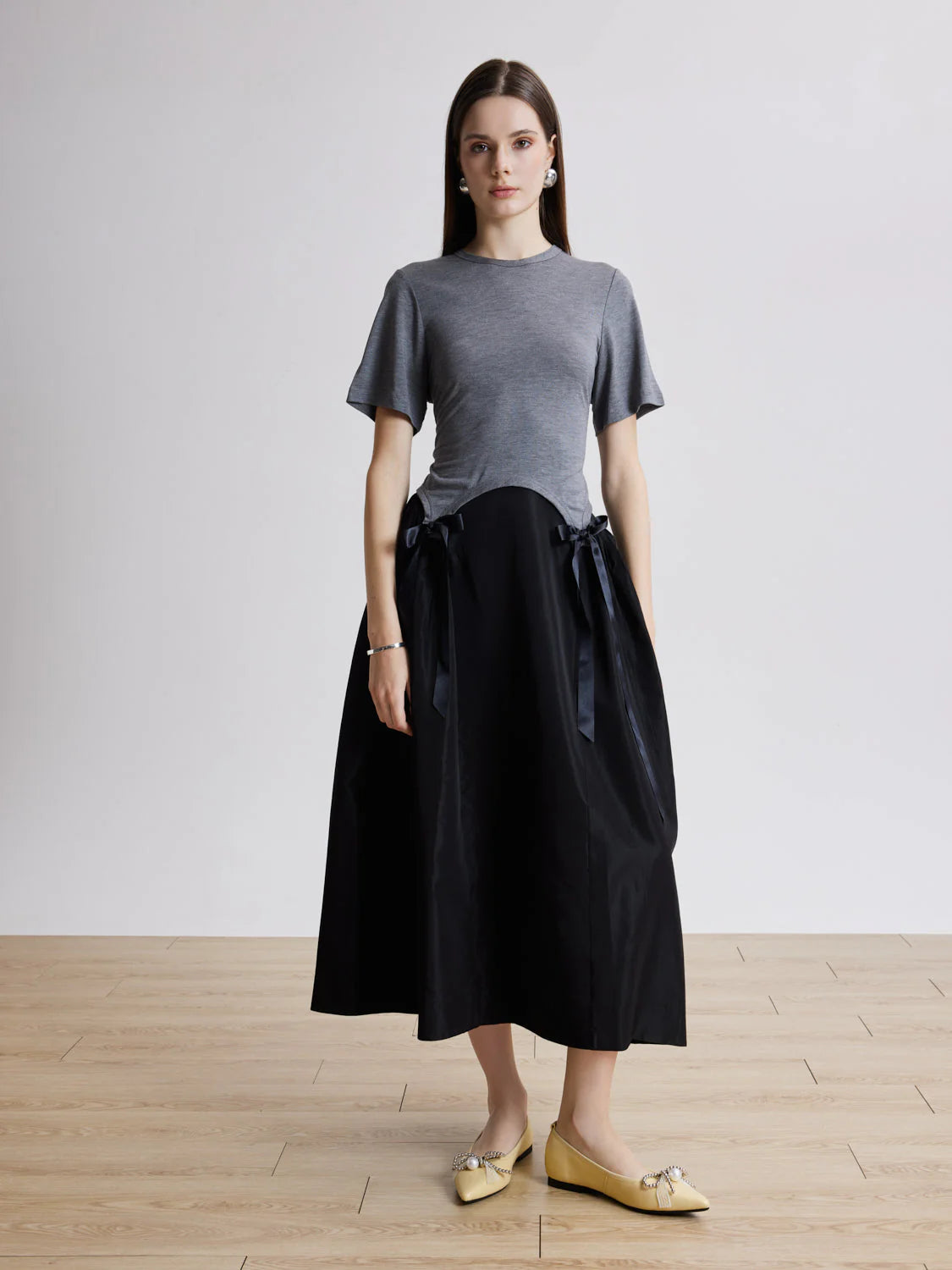 PAZZION, Winnie Beaded Pearl Bow Flats, Yellow