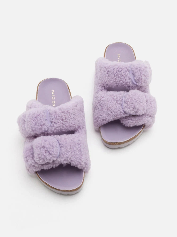 PAZZION, Winnie Buckle Detailed Wool Slides, Purple