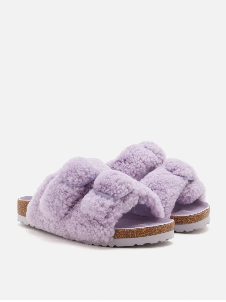 PAZZION, Winnie Buckle Detailed Wool Slides, Purple