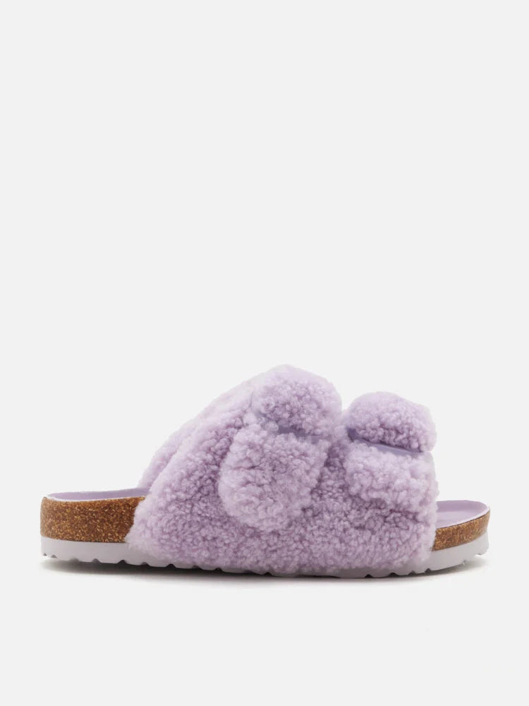 PAZZION, Winnie Buckle Detailed Wool Slides, Purple