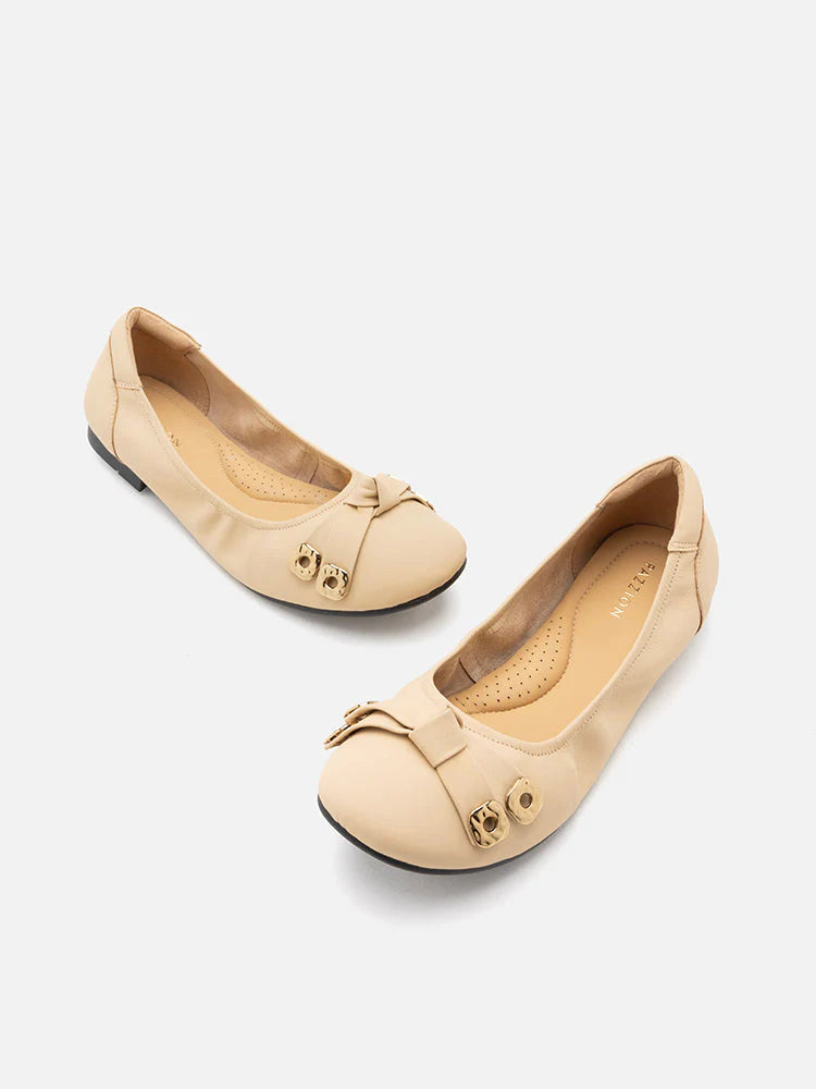 PAZZION, Wren Bow Embellished Covered Flats, Almond