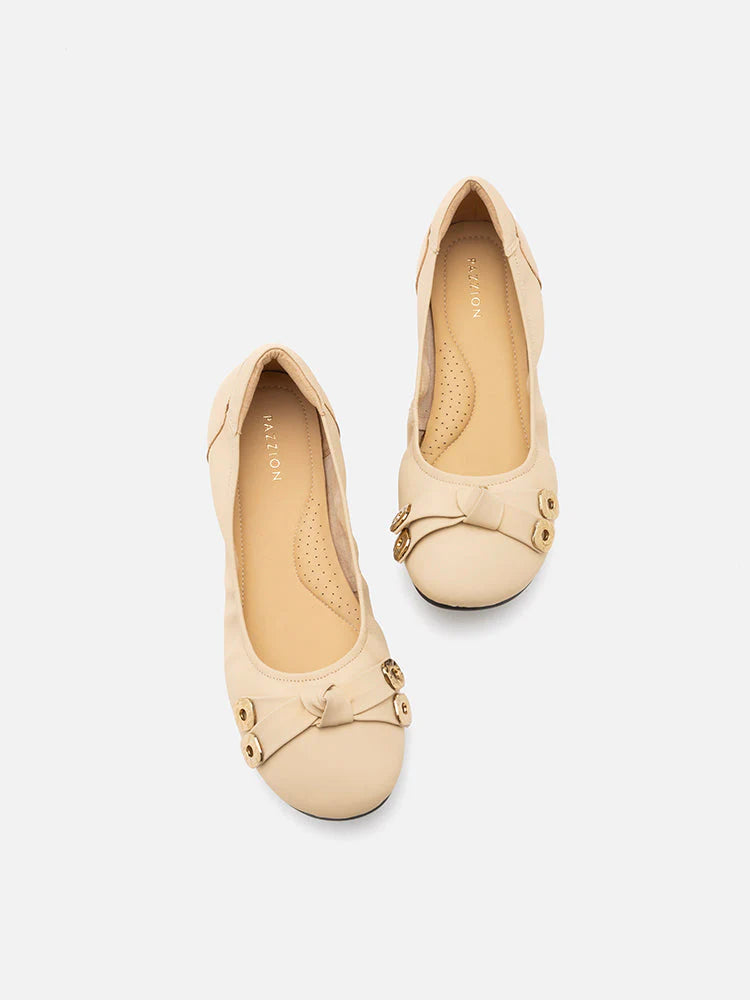 PAZZION, Wren Bow Embellished Covered Flats, Almond