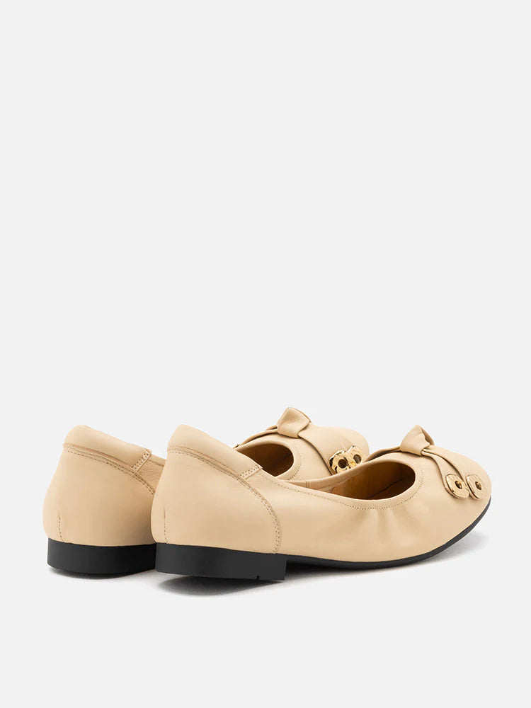 PAZZION, Wren Bow Embellished Covered Flats, Almond