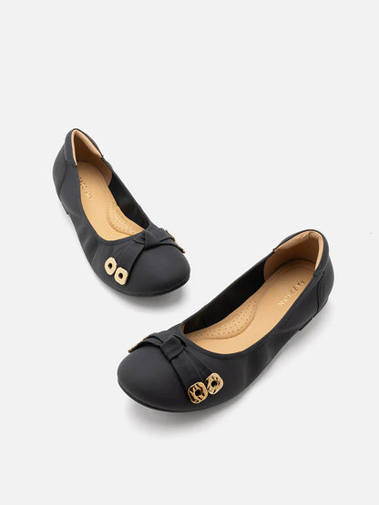 PAZZION, Wren Bow Embellished Covered Flats, Black