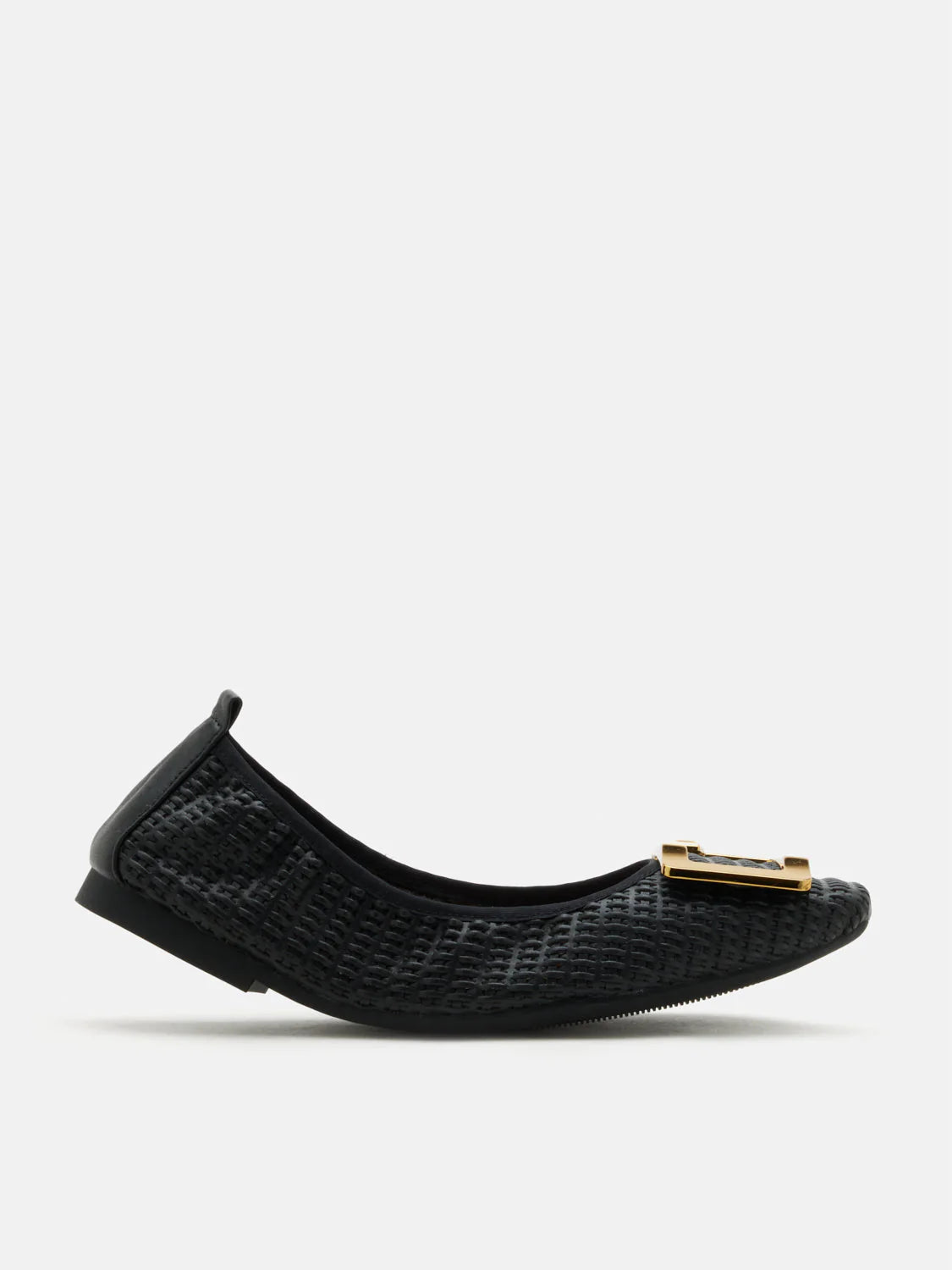 PAZZION, Wren Buckle Woven Foldable Flats, Black