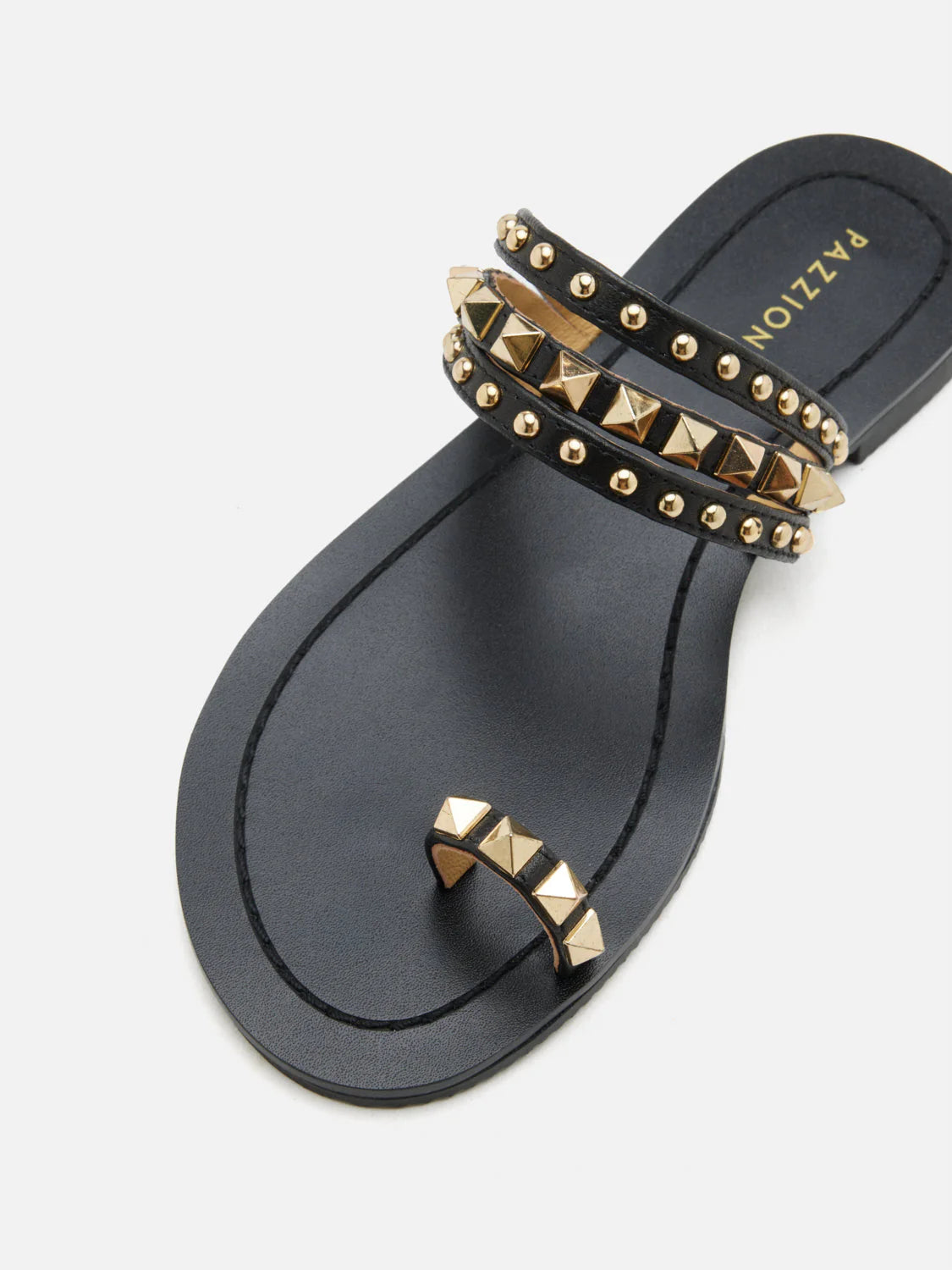 PAZZION, Wynna Studded Toe-Ring Slides, Black