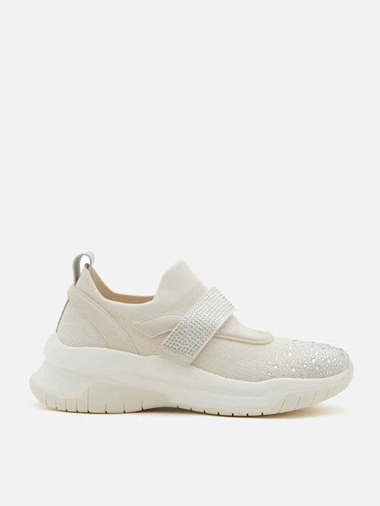 PAZZION, Wynter Crystal Embellished Flyknit Sneakers, Beige