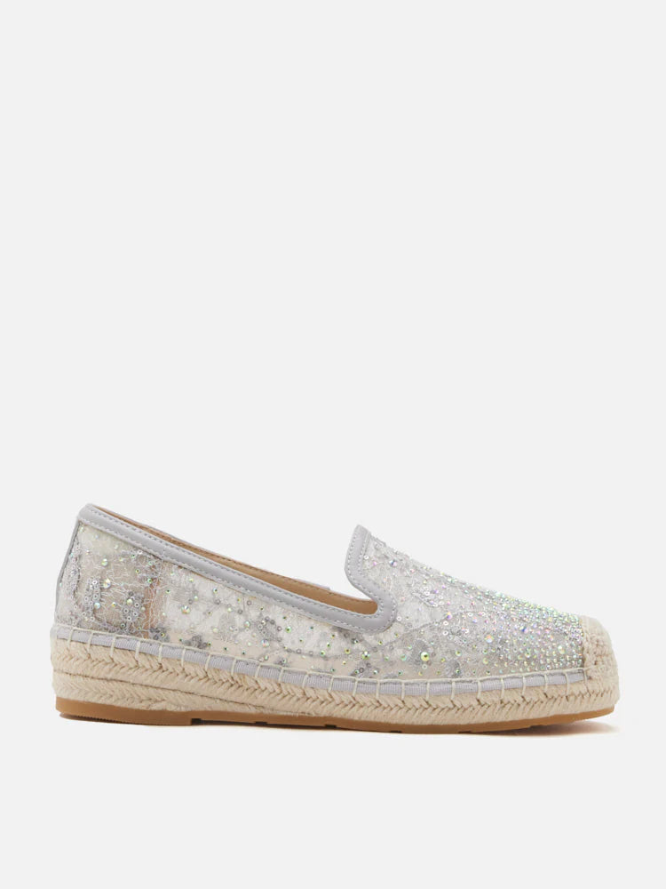 PAZZION, Xandra Crystal Embroidered Espadrilles, Grey