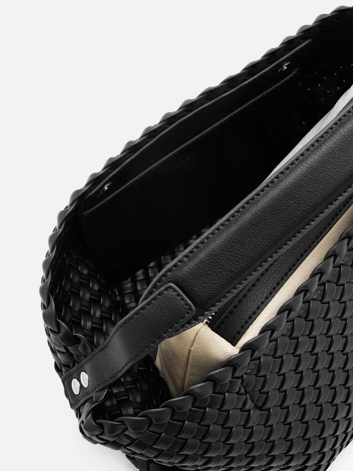 PAZZION, Xavia Bead Charmed Woven Bag, Black