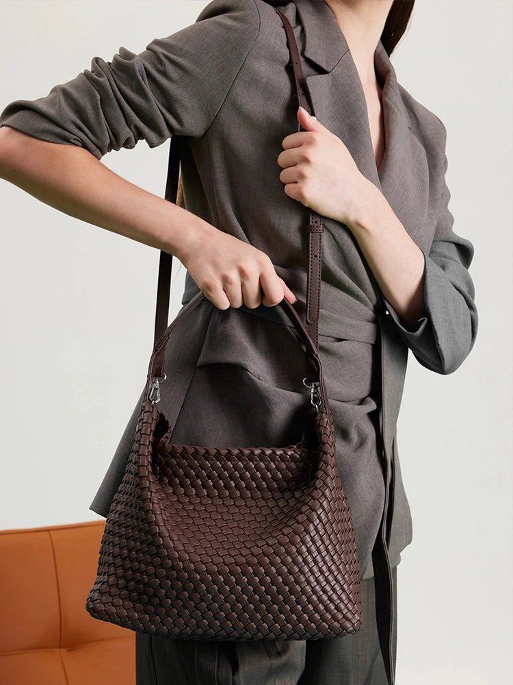 PAZZION, Xavia Bead Charmed Woven Bag, Darkbrown