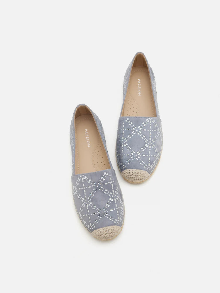 Yves 麂皮綴飾草編鞋