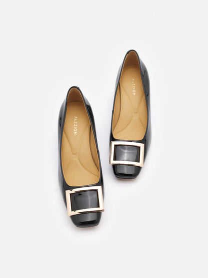 PAZZION, Yvette Buckle Square-Toe Pump Heels, Black