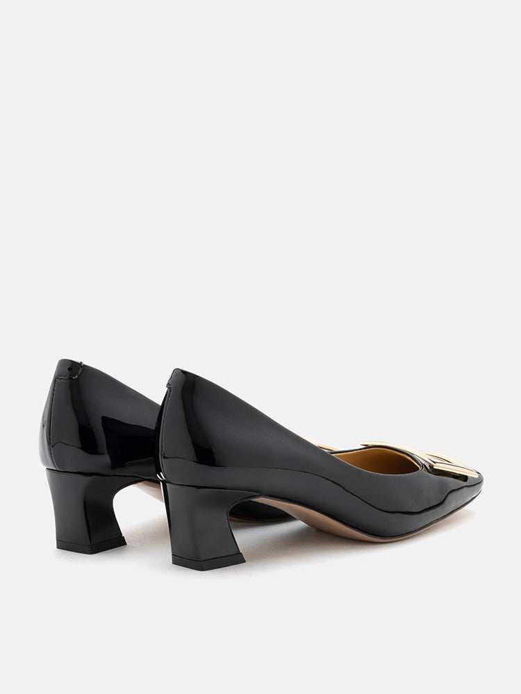 PAZZION, Yvette Buckle Square-Toe Pump Heels, Black