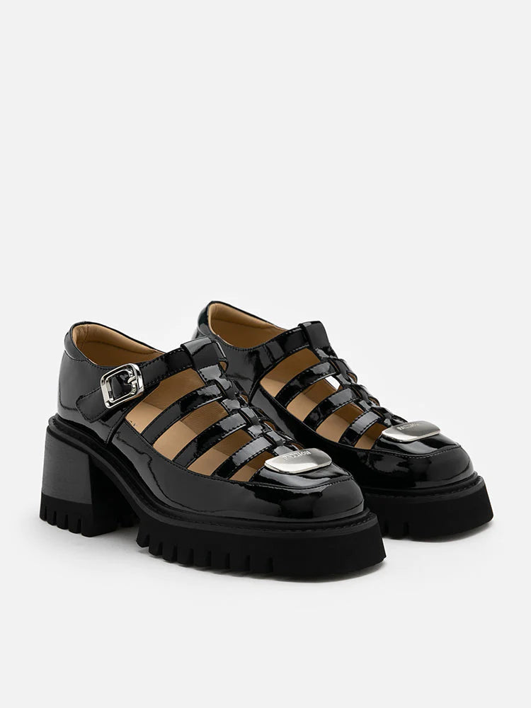 PAZZION, Zaira Strappy Cut-out Platform Loafers, Black