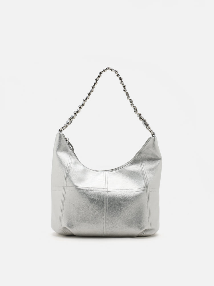 PAZZION, Zana Braided Handle Tote Bag, Silver