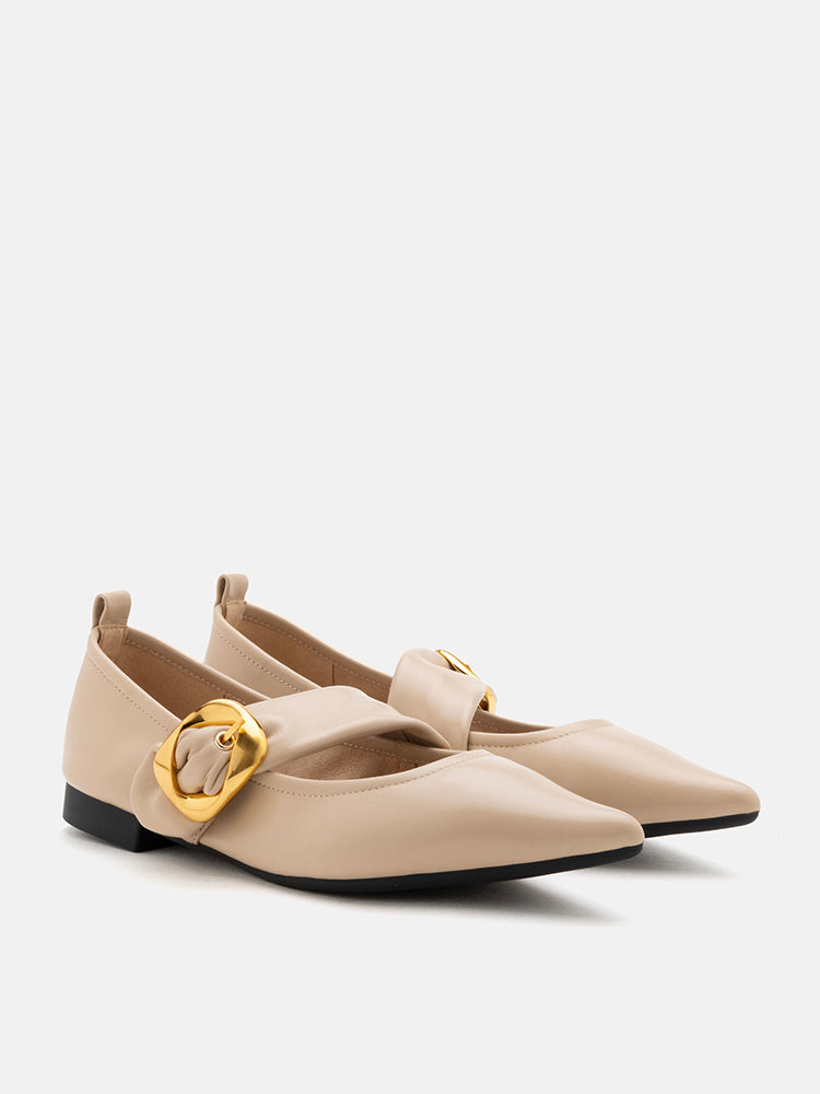 PAZZION, Zinnia Pointed Toe Flats, Almond