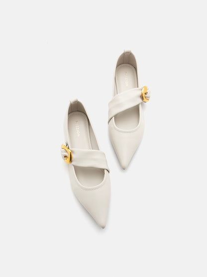 PAZZION, Zinnia Pointed Toe Flats, Beige