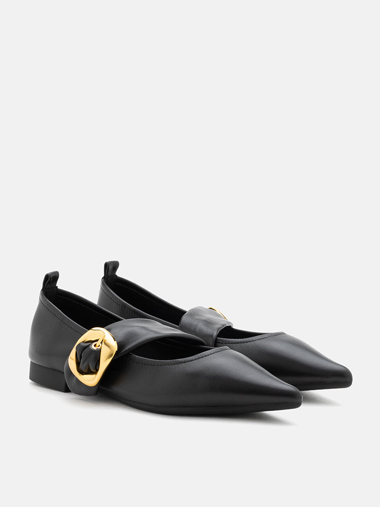 PAZZION, Zinnia Pointed Toe Flats, Black