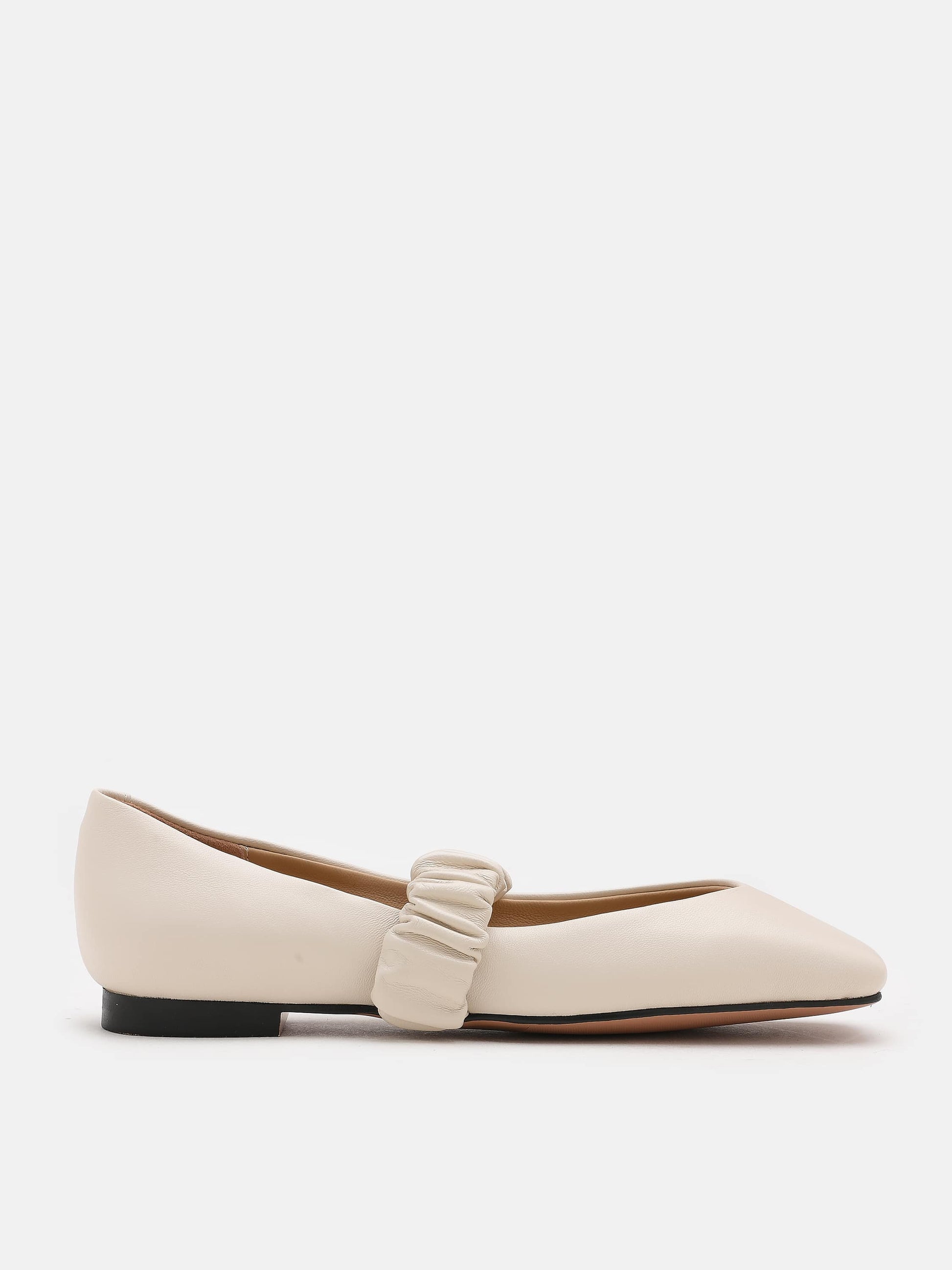 PAZZION, Zion Ruched Leather Band Ballet Flats, Beige