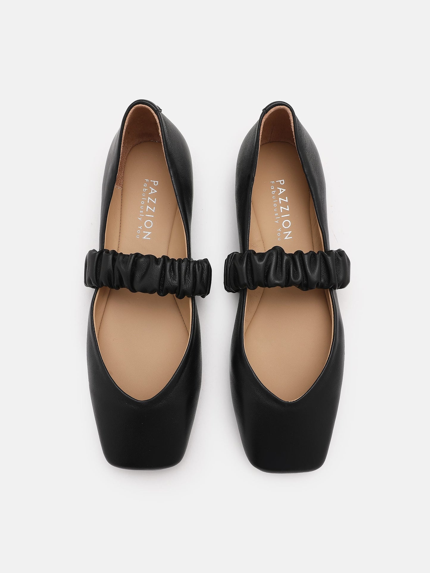 PAZZION, Zion Ruched Leather Band Ballet Flats, Black