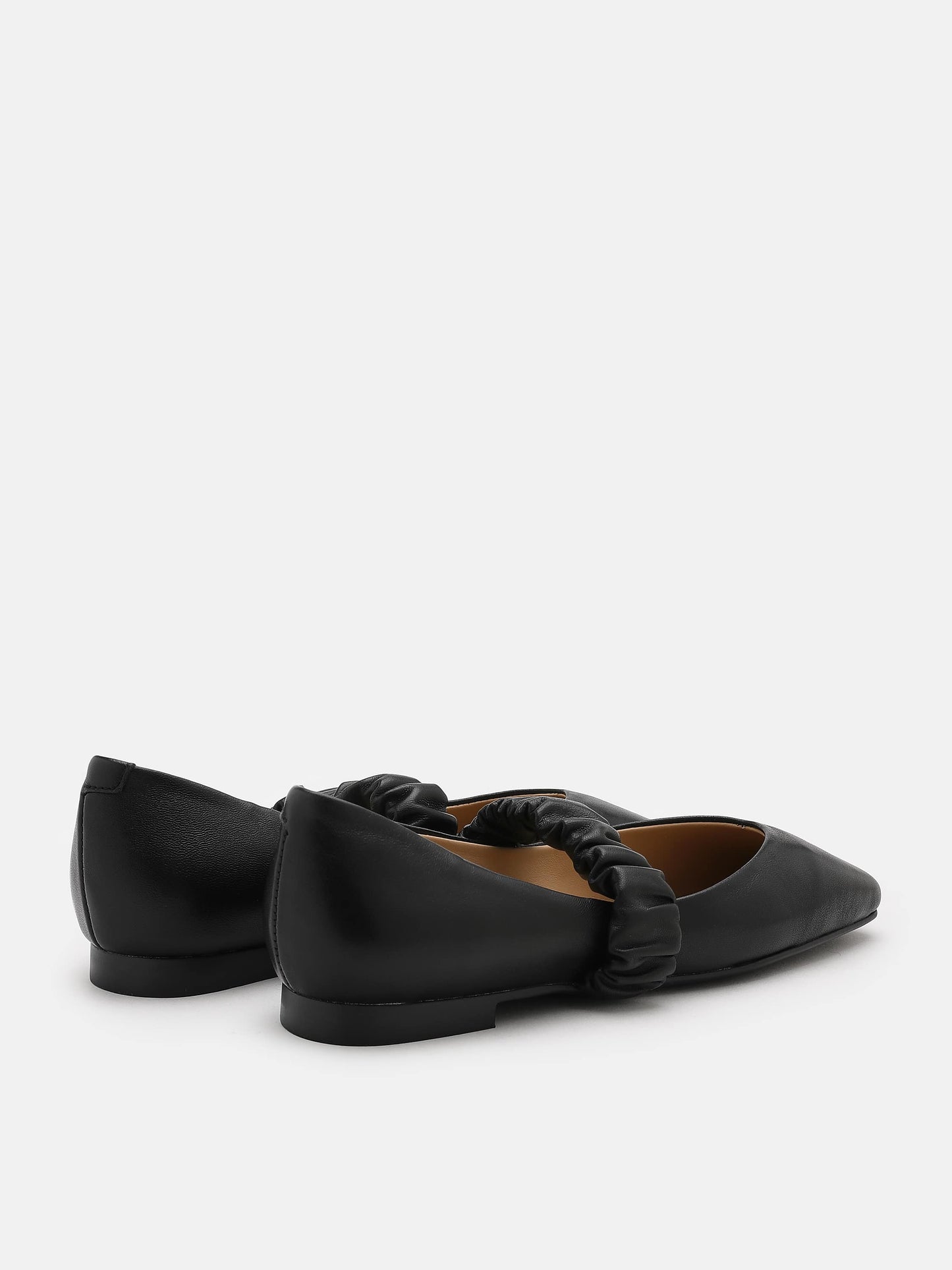 PAZZION, Zion Ruched Leather Band Ballet Flats, Black