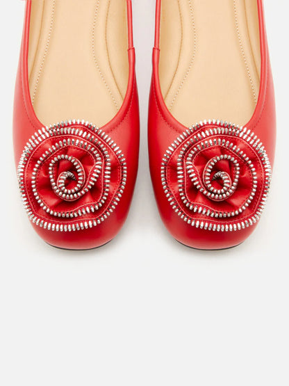 PAZZION, Zosia Zipper Rose Ballet Flats, Red