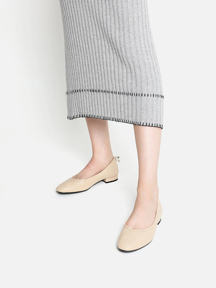 PAZZION, Zuri Curved-Toe Ballet Flats, Almond