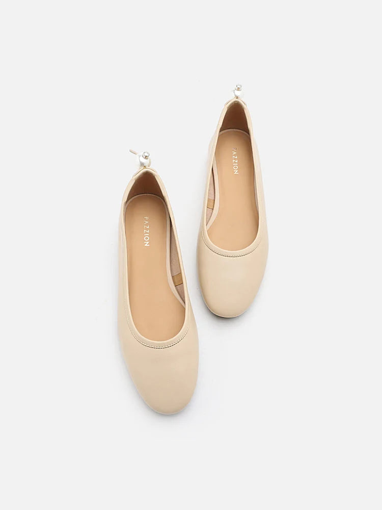 PAZZION, Zuri Curved-Toe Ballet Flats, Almond