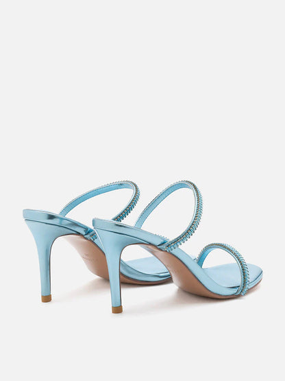 PAZZION, Annabeth Metallic Crystal Embellished Heel Sandals, Blue