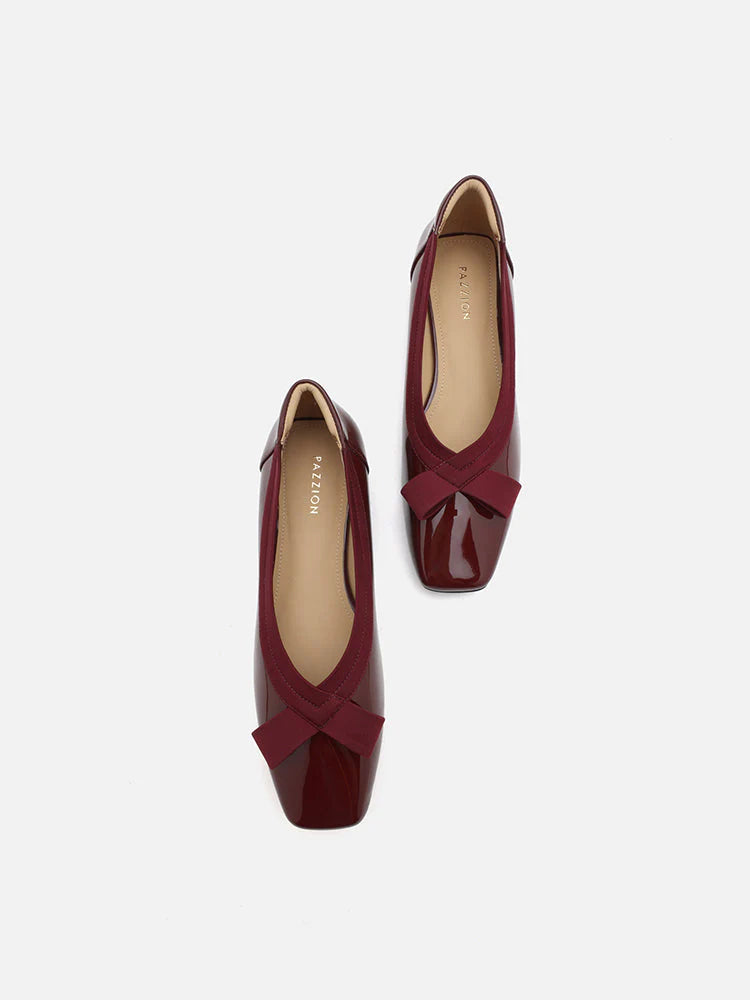 PAZZION, Makayla Patent Bow Flats, Wine