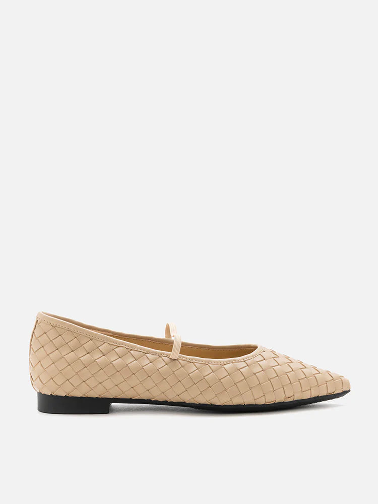 PAZZION, Marcella Braided Pointed Toe Flats, Almond