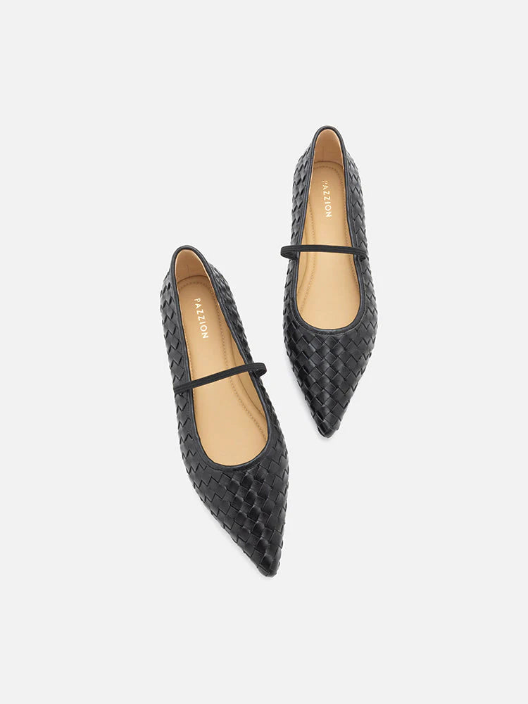 PAZZION, Marcella Braided Pointed Toe Flats, Black