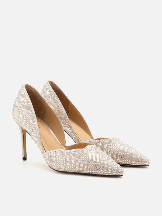 PAZZION, Mariella Crystal Embellished Pointed Toe Heels, Gold