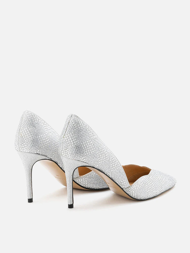 PAZZION, Mariella Crystal Embellished Pointed Toe Heels, Silver