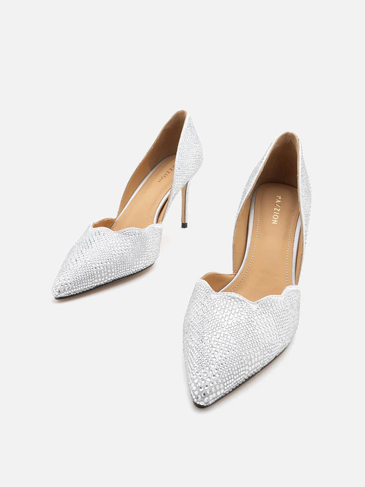 PAZZION, Mariella Crystal Embellished Pointed Toe Heels, Silver