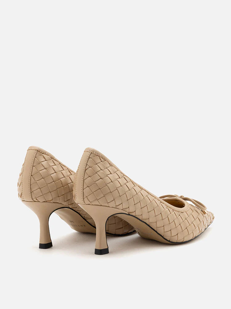 PAZZION, Norah Braided Bow Heels, Almond