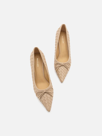 PAZZION, Norah Braided Bow Heels, Almond